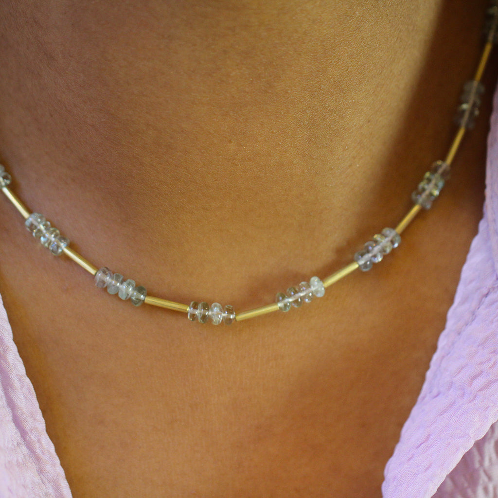 Jean Scott-Moncrieff - 18k Yellow Gold Blue Beryl Necklace - DESIGNYARD, Dublin Ireland.