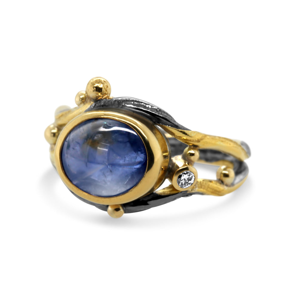Josephine Bergsøe - 18k 22k 24k Yellow Gold Blue Sapphire Diamond Seafire Ring - DESIGNYARD, Dublin Ireland.