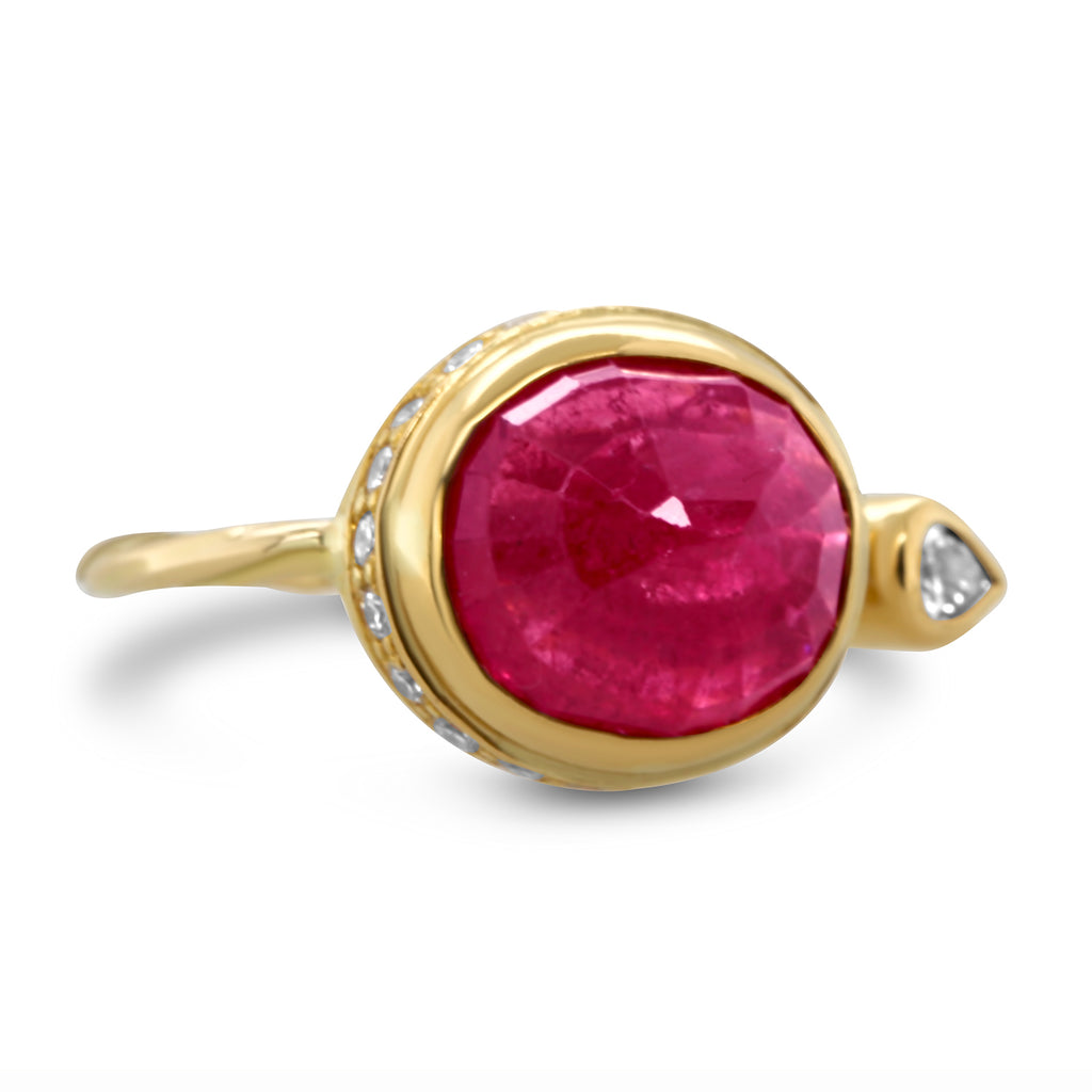 Josephine Bergsøe - 18k 22k Yellow Gold Large Ruby Pear Diamond Ring - DESIGNYARD, Dublin Ireland.