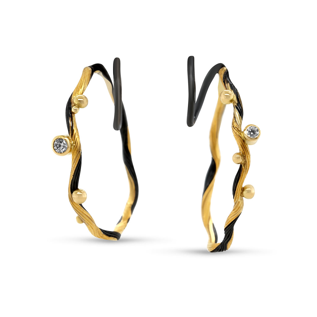 Josephine Bergsøe - Silver 18k 22k Yellow Gold Diamond Hoop Earrings - DESIGNYARD, Dublin Ireland.