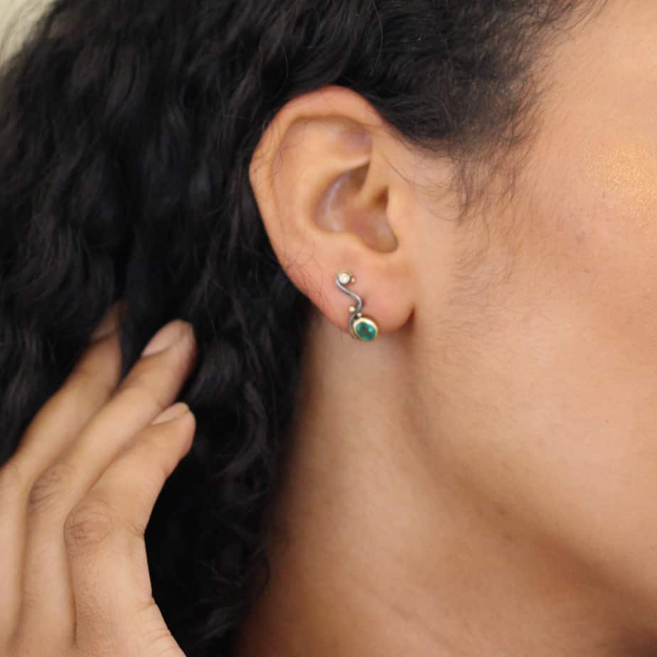 Josephine Bergsøe - Silver 18k 22k 24k Gold Emerald Diamond Seafire Earrings - DESIGNYARD, Dublin Ireland.