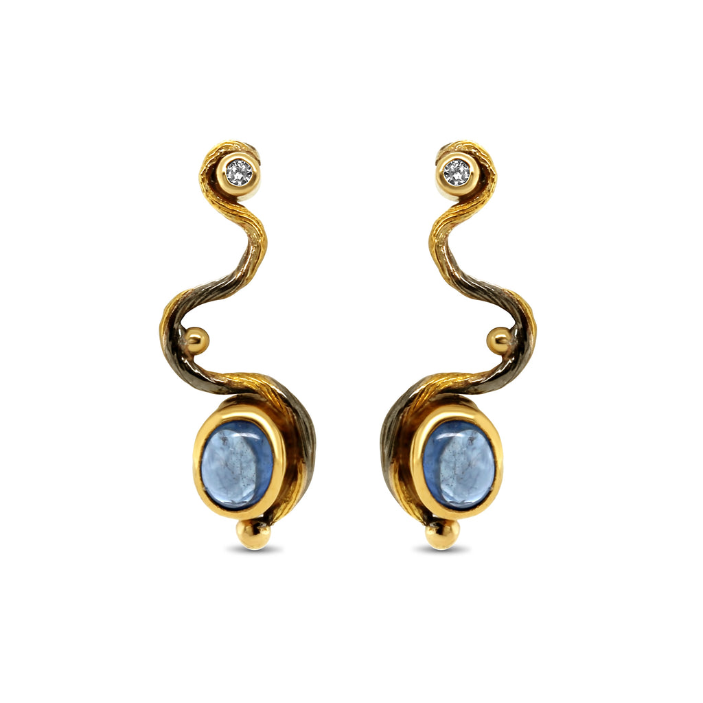Josephine Bergsøe - Silver 18k 22k 24k Yellow Gold Sapphire Diamond Earrings - DESIGNYARD, Dublin Ireland.