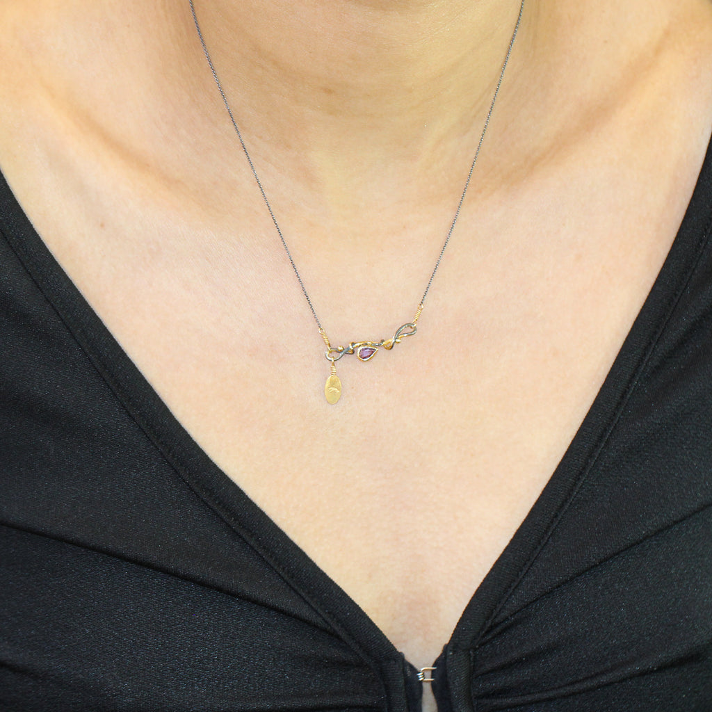 Josephine Bergsøe - Oxidised Silver 18k 22k 24k Yellow Pink Sapphire Seafire Necklace - DESIGNYARD, Dublin Ireland.