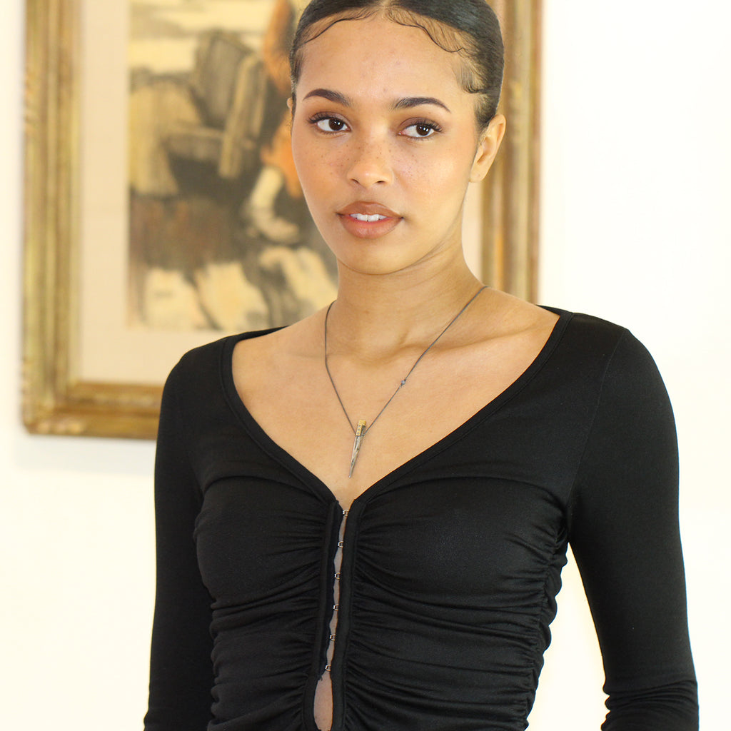 Photograph 4 of Bergsøe's Handmade Oxidised Silver 22k Yellow Gold Star Sapphire Diamond Necklace. Available on DESIGNYARD.com and in our Jewellery Shop Dublin, Ireland. Free Worldwide Shipping with DHL.