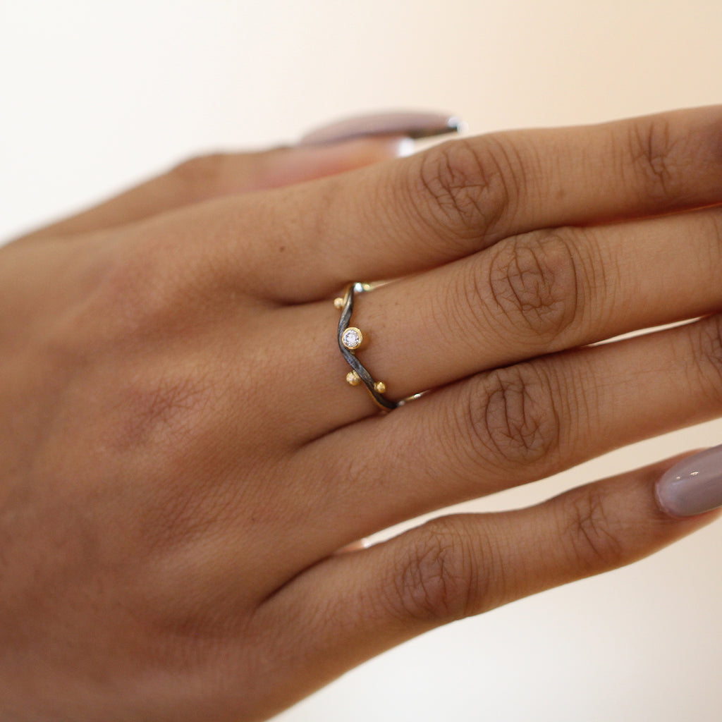 Josephine Bergsøe - 18k 22k 24k Oxidised Silver Seafire Diamond Ring - DESIGNYARD, Dublin Ireland.