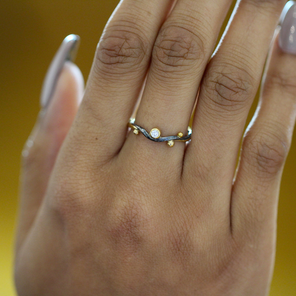 Josephine Bergsøe - 18k 22k 24k Oxidised Silver Seafire Diamond Ring - DESIGNYARD, Dublin Ireland.