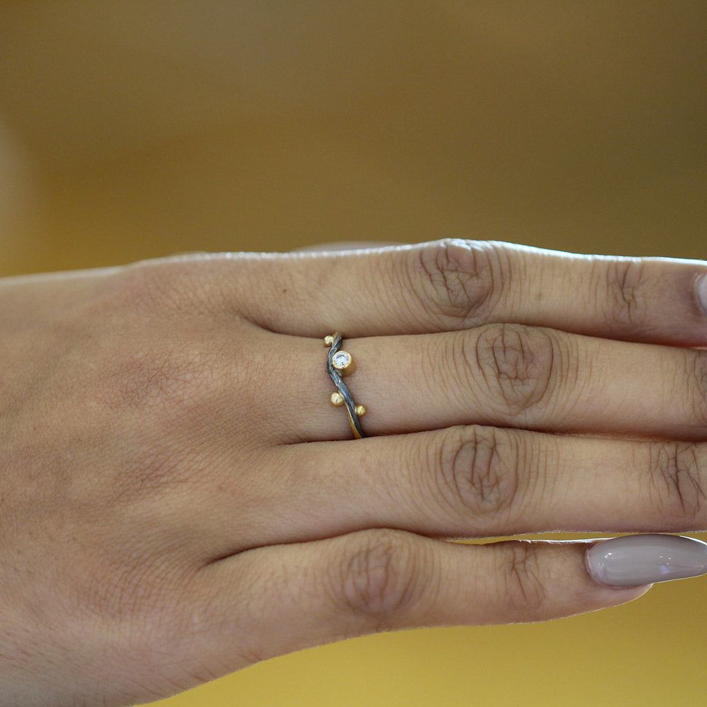 Josephine Bergsøe - 18k 22k 24k Oxidised Silver Seafire Diamond Ring - DESIGNYARD, Dublin Ireland.