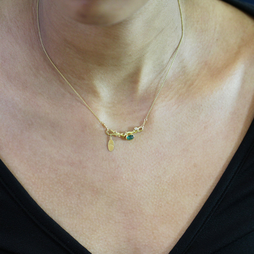 Josephine Bergsøe - 18k 22k Yellow Gold Seafire Emerald Diamond Necklace - DESIGNYARD, Dublin Ireland.