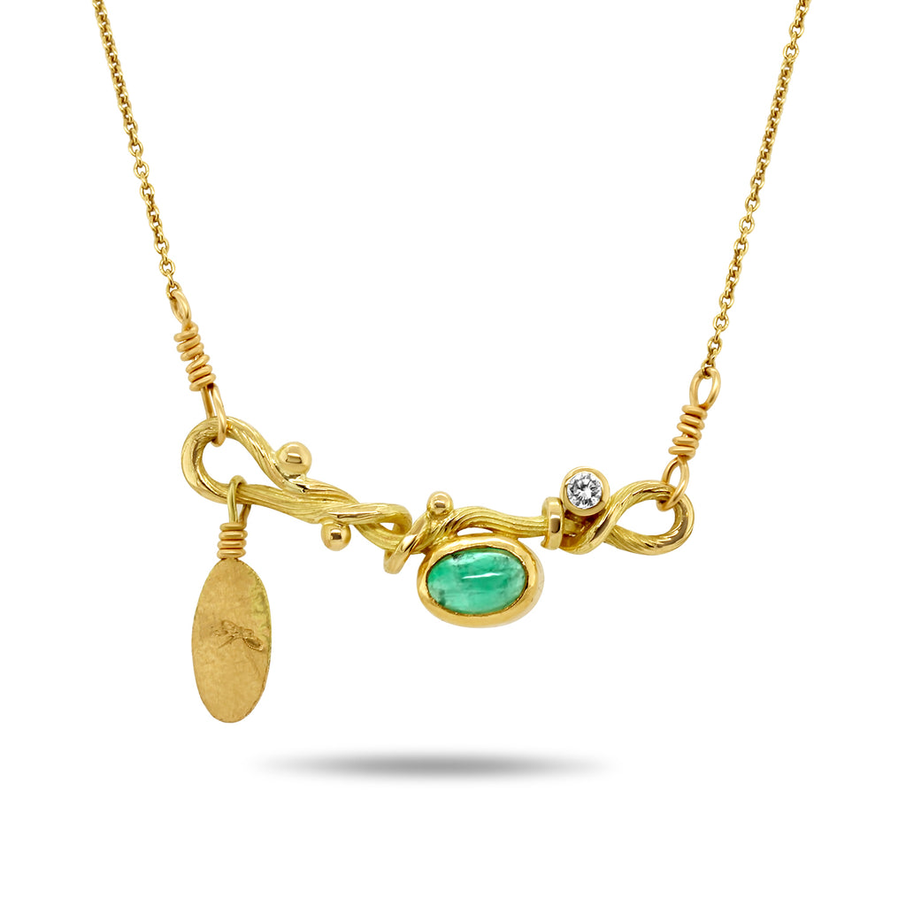 Josephine Bergsøe - 18k 22k Yellow Gold Seafire Emerald Diamond Necklace - DESIGNYARD, Dublin Ireland.