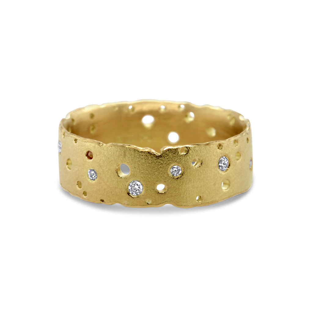 Photograph 1 of Kate Smith's Contemporary 18k Yellow Gold 10 Scattered Diamond Statement Ring. Available on DESIGNYARD.com and in our Jewellery Shop Dublin, Ireland. Free Worldwide Shipping with DHL.