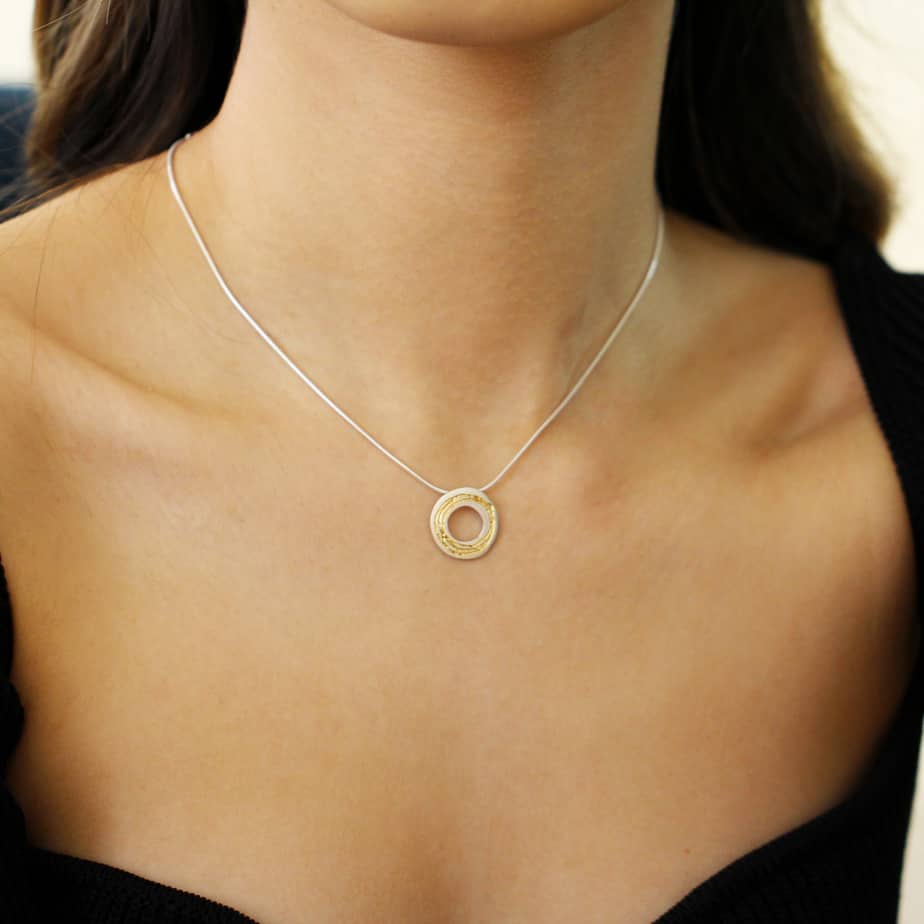Kate Smith - Sterling Silver 22k Yellow Gold Etched Detail Necklace - DESIGNYARD, Dublin Ireland.