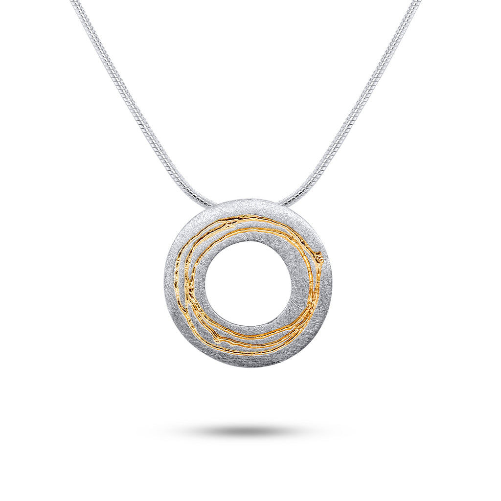 Kate Smith - Sterling Silver 22k Yellow Gold Etched Detail Necklace - DESIGNYARD, Dublin Ireland.