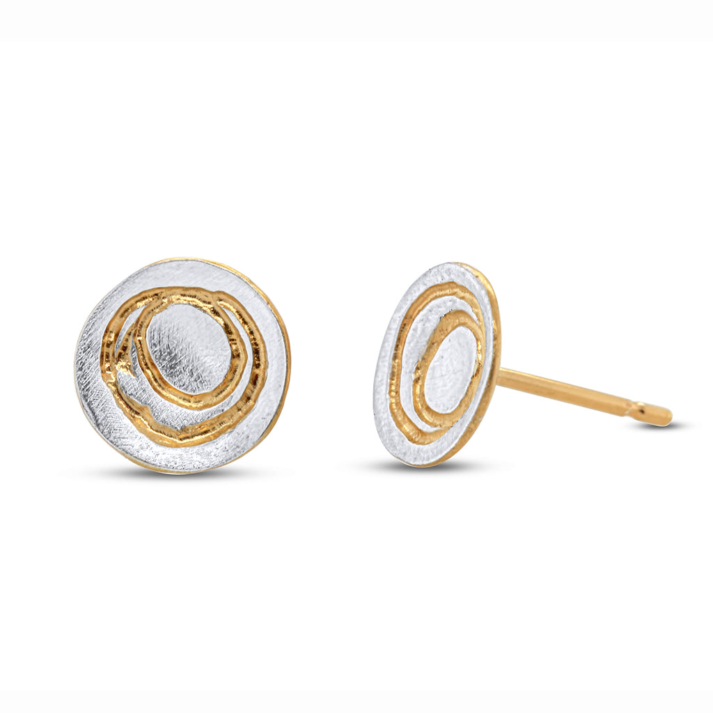 Kate Smith - Silver Gold Etched Stud Earrings - DESIGNYARD, Dublin Ireland.