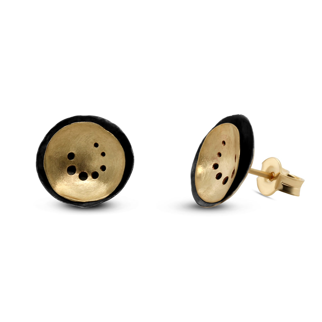 Kate Smith - 9k Yellow Gold Silver Oxidised Layered Earrings - DESIGNYARD, Dublin Ireland.