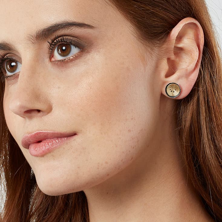 Photograph 2 of Kate Smith's Contemporary 9k Yellow Gold Silver Oxidised Layered Earrings. Available on DESIGNYARD.com and in our Jewellery Shop Dublin, Ireland. Free Worldwide Shipping with DHL.