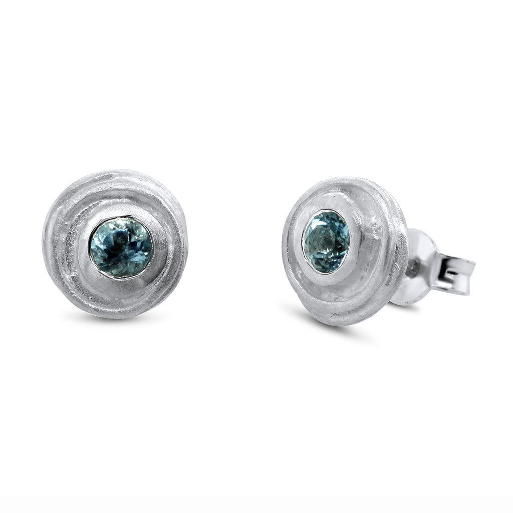 Photograph 1 of Kate Smith's Contemporary Sterling Silver Aquamarine Swirl Earrings. Available on DESIGNYARD.com and in our Jewellery Shop Dublin, Ireland. Free Worldwide Shipping with DHL.