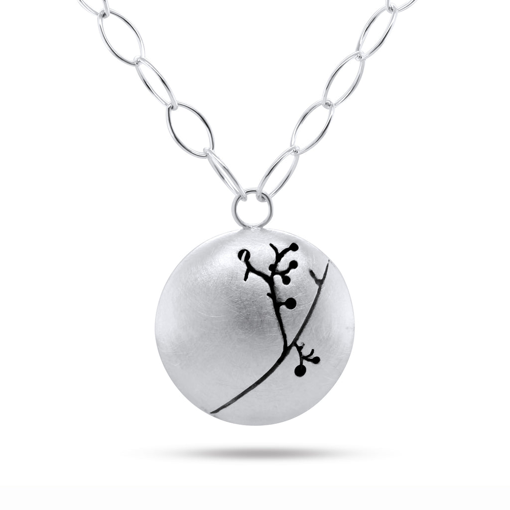 Photograph 1 of Kate Smith's Contemporary Silver Blossom Oxidised Detail Statement Necklace. Available on  DESIGNYARD.com and in our Jewellery Shop Dublin, Ireland. Free Worldwide Shipping with DHL.