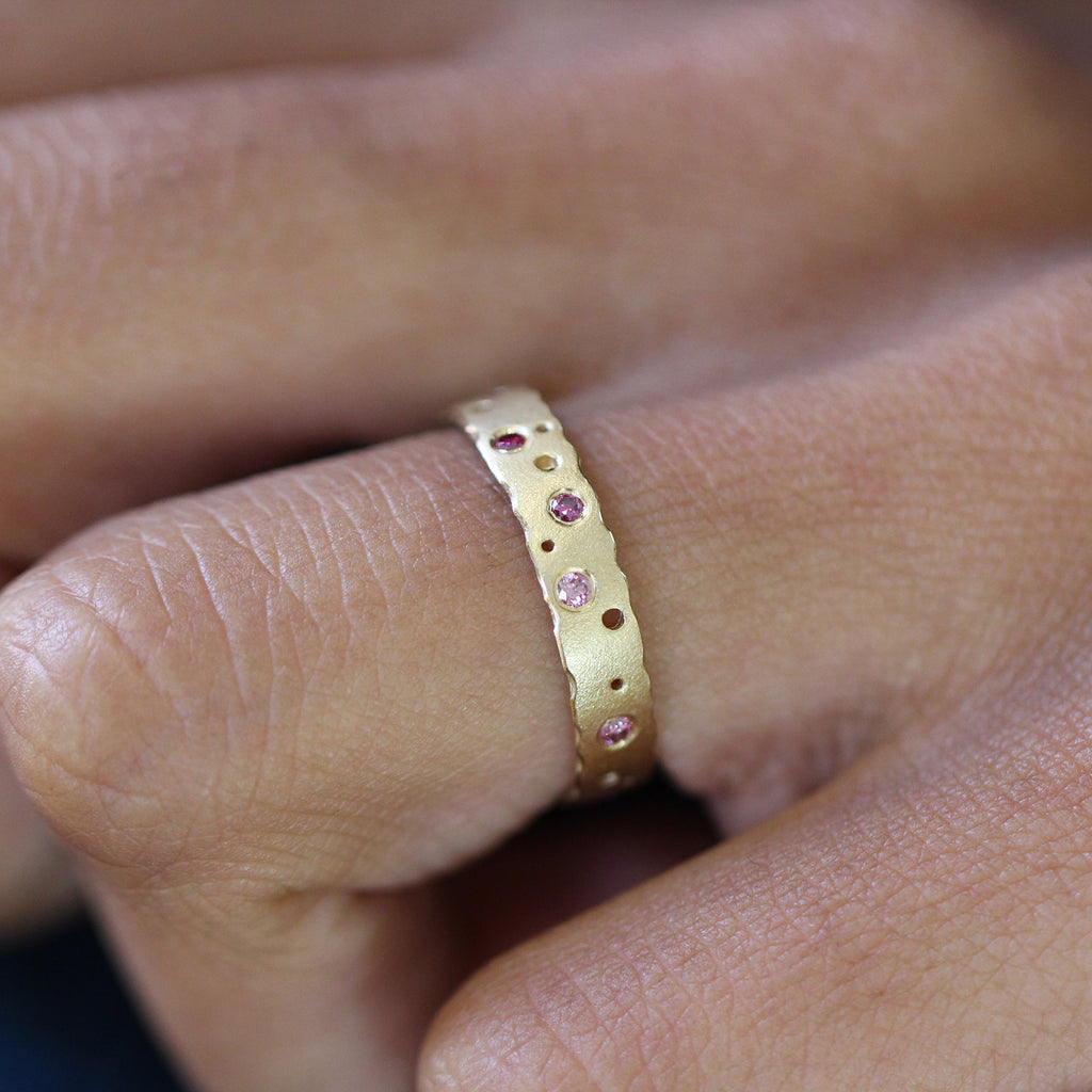 Kate Smith - 9k Yellow Gold Scattered Pink Diamond Ring - DESIGNYARD, Dublin Ireland.