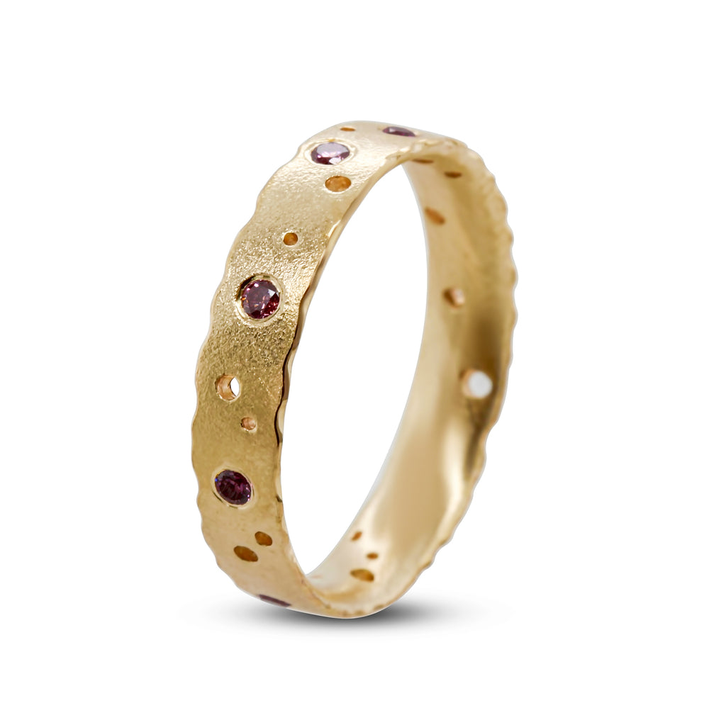 Kate Smith - 9k Yellow Gold Scattered Pink Diamond Ring - DESIGNYARD, Dublin Ireland.