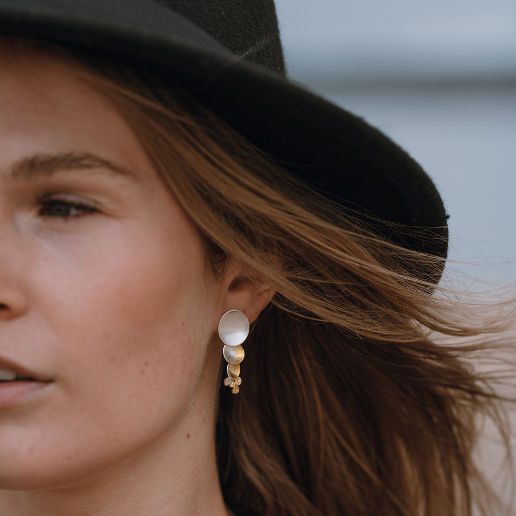 Kokkino - Electra Diamond Cluster Yellow Gold Plated Silver Earrings - DESIGNYARD, Dublin Ireland.