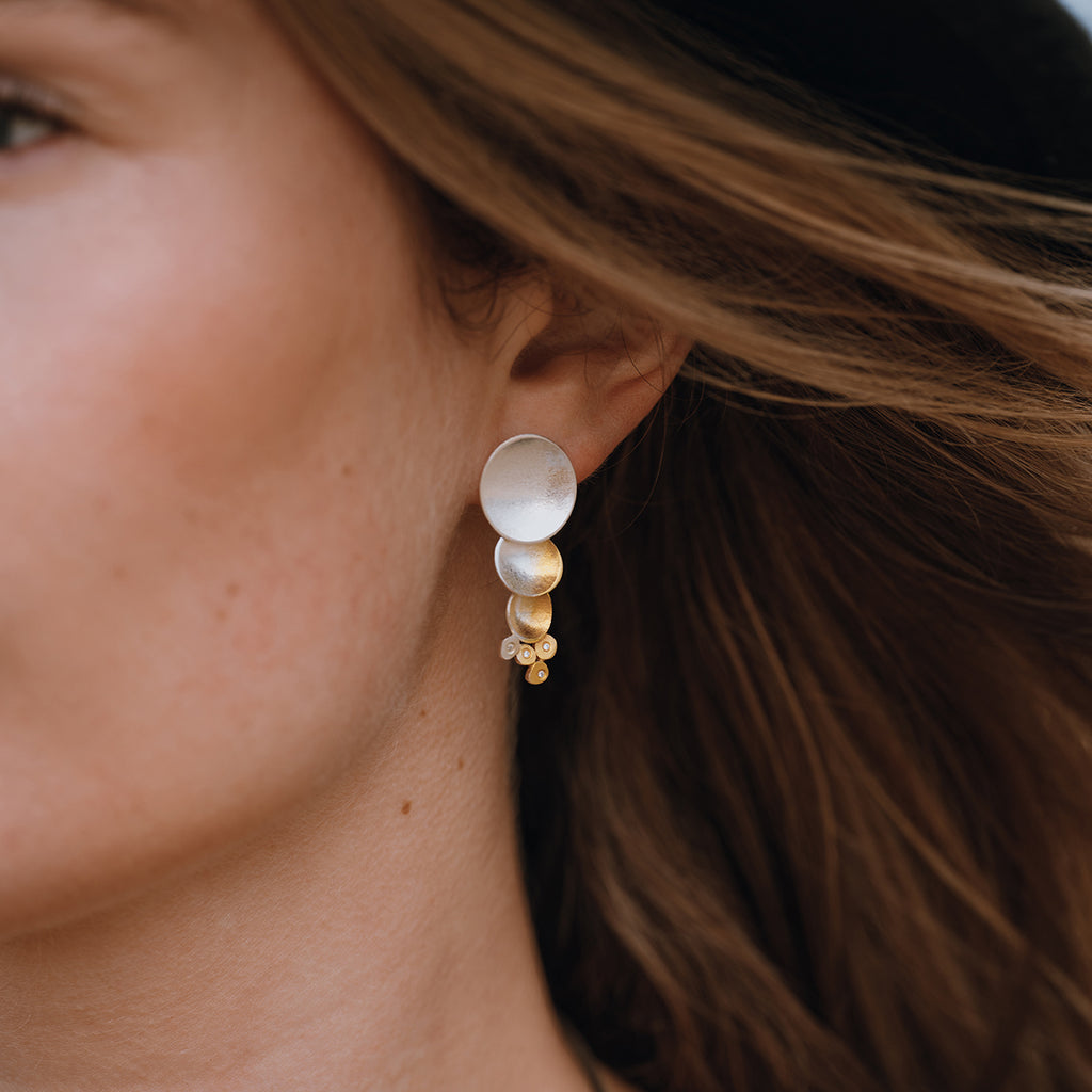 Kokkino - Electra Diamond Cluster Yellow Gold Plated Silver Earrings - DESIGNYARD, Dublin Ireland.