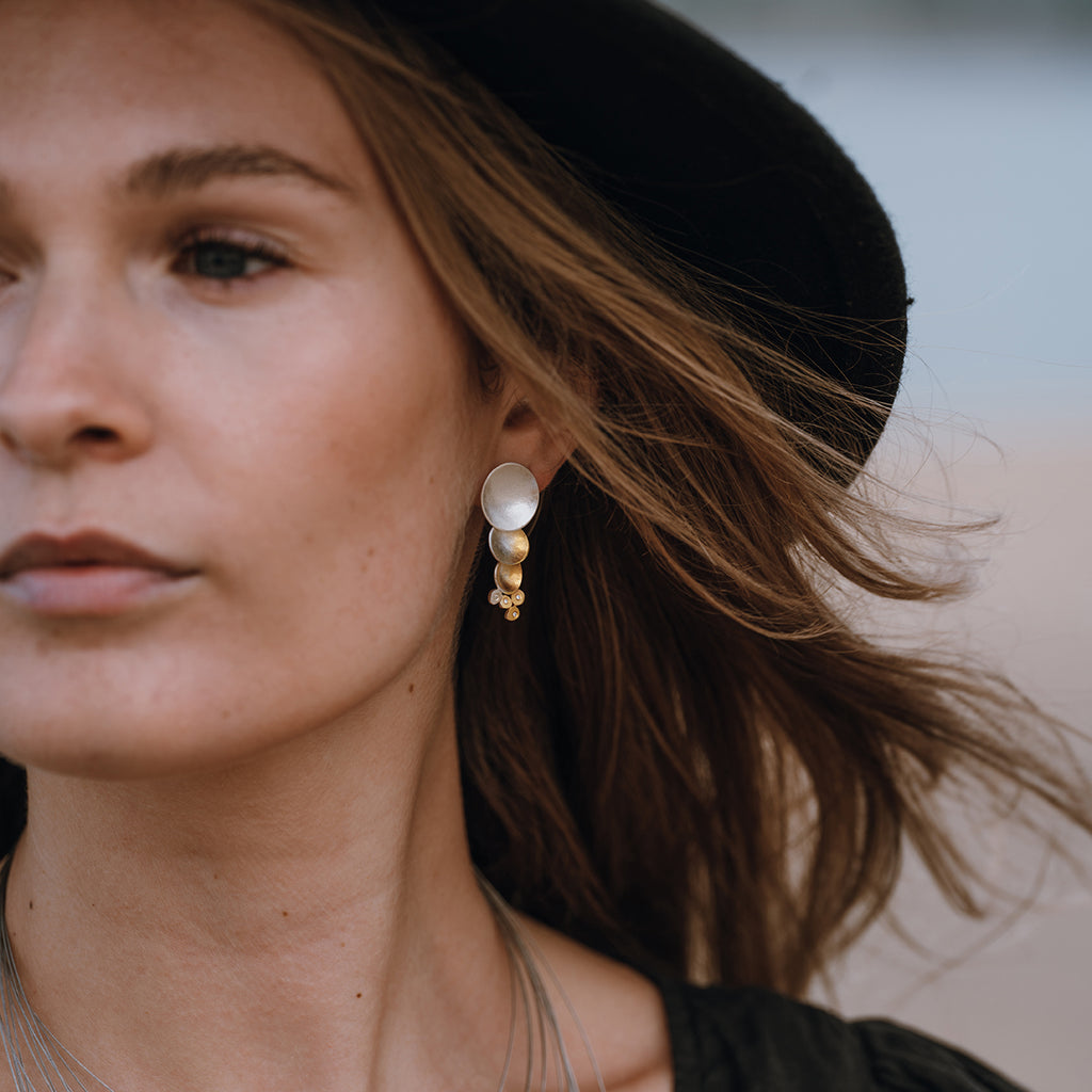 Kokkino - Electra Diamond Cluster Yellow Gold Plated Silver Earrings - DESIGNYARD, Dublin Ireland.