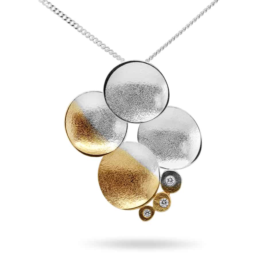 Kokkino - Electra Diamond Quad Yellow Gold Plated Silver Pendant - DESIGNYARD, Dublin Ireland.