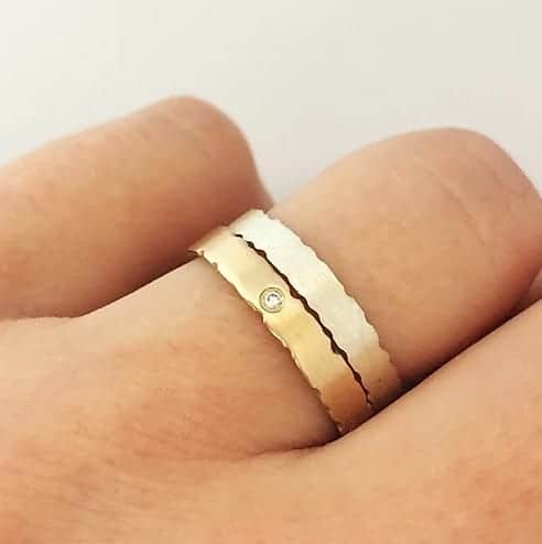 Photograph 2 of Kate Smith's Contemporary Yellow Gold Nibbled Diamond Wedding Ring. Available on  DESIGNYARD.com and in our Jewellery Shop Dublin, Ireland. Free Worldwide Shipping with DHL.