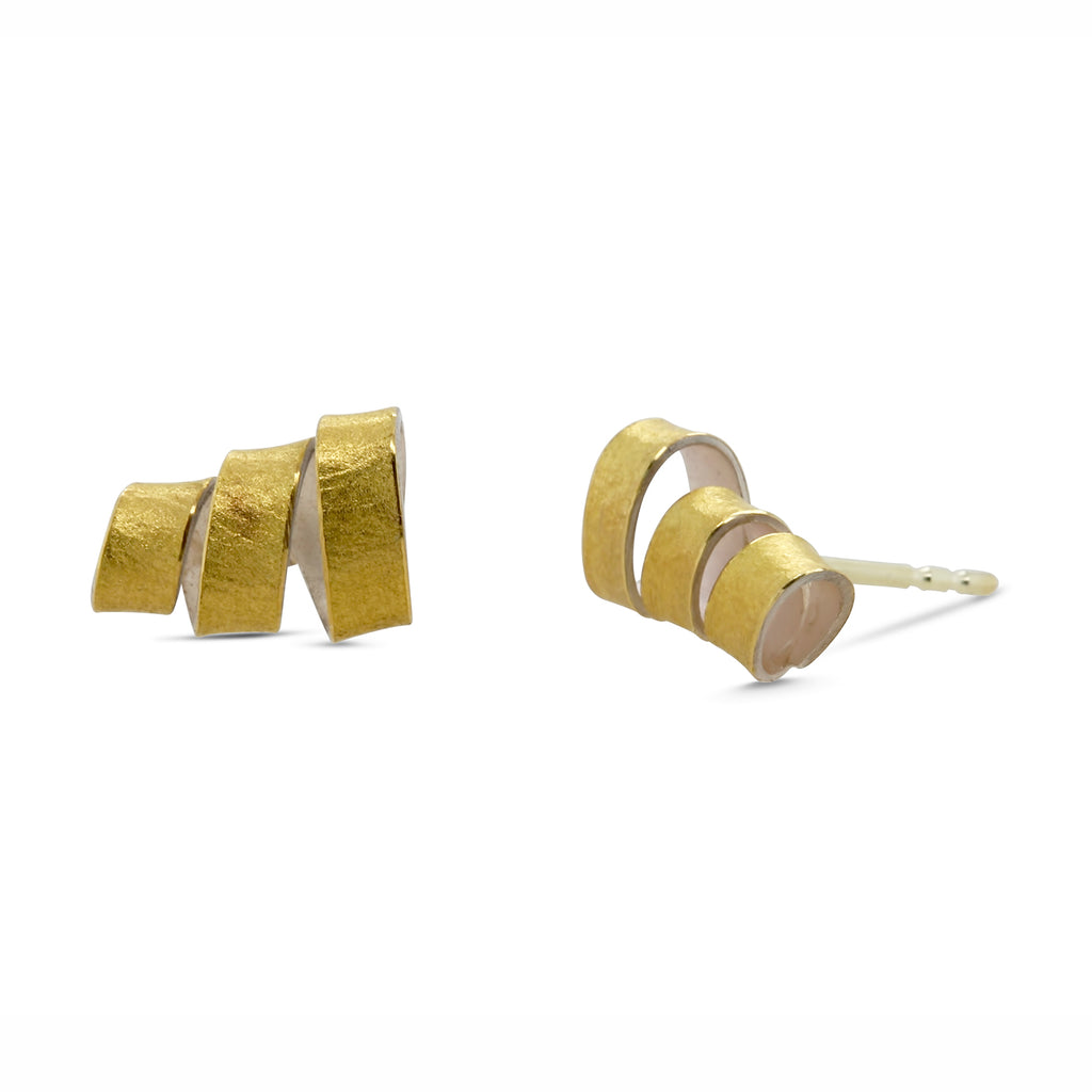 Photograph 1 of Manu's Contemporary Sterling Silver 22k Yellow Gold Bi-Metal Guggenheim Statement Earrings. Available on DESIGNYARD.com and in our Jewellery Shop Dublin, Ireland. Free Worldwide Shipping with DHL.