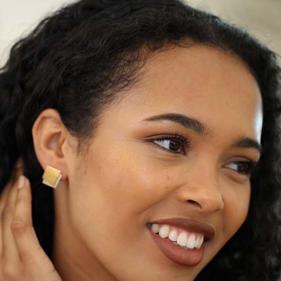 Photograph 2 of Manu's Contemporary Sterling Silver 22k Yellow Gold Bi Metal Layered Statement Earrings. Available on DESIGNYARD.com and in our Jewellery Shop Dublin, Ireland. Free Worldwide Shipping with DHL.