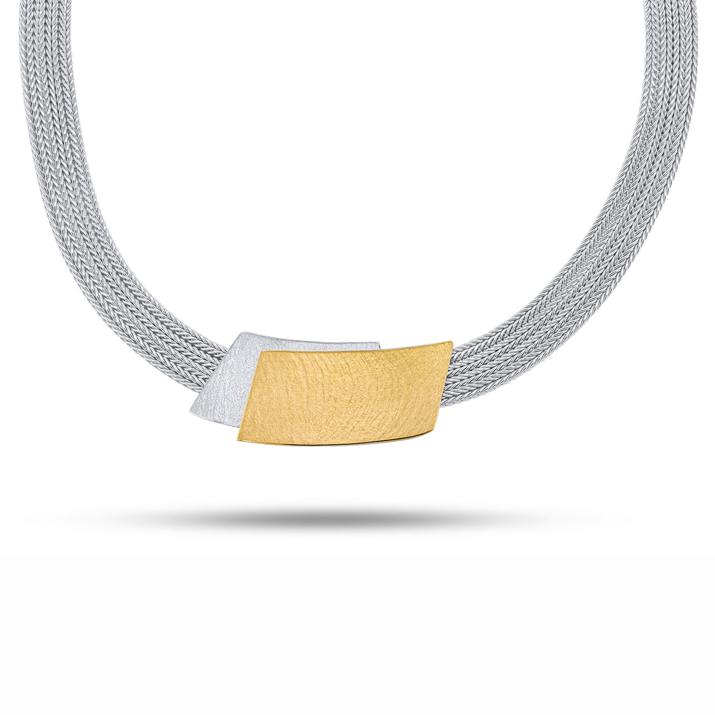 Manu - Sterling Silver 22k Yellow Gold Bi-Metal Geometric Necklace - DESIGNYARD, Dublin Ireland.
