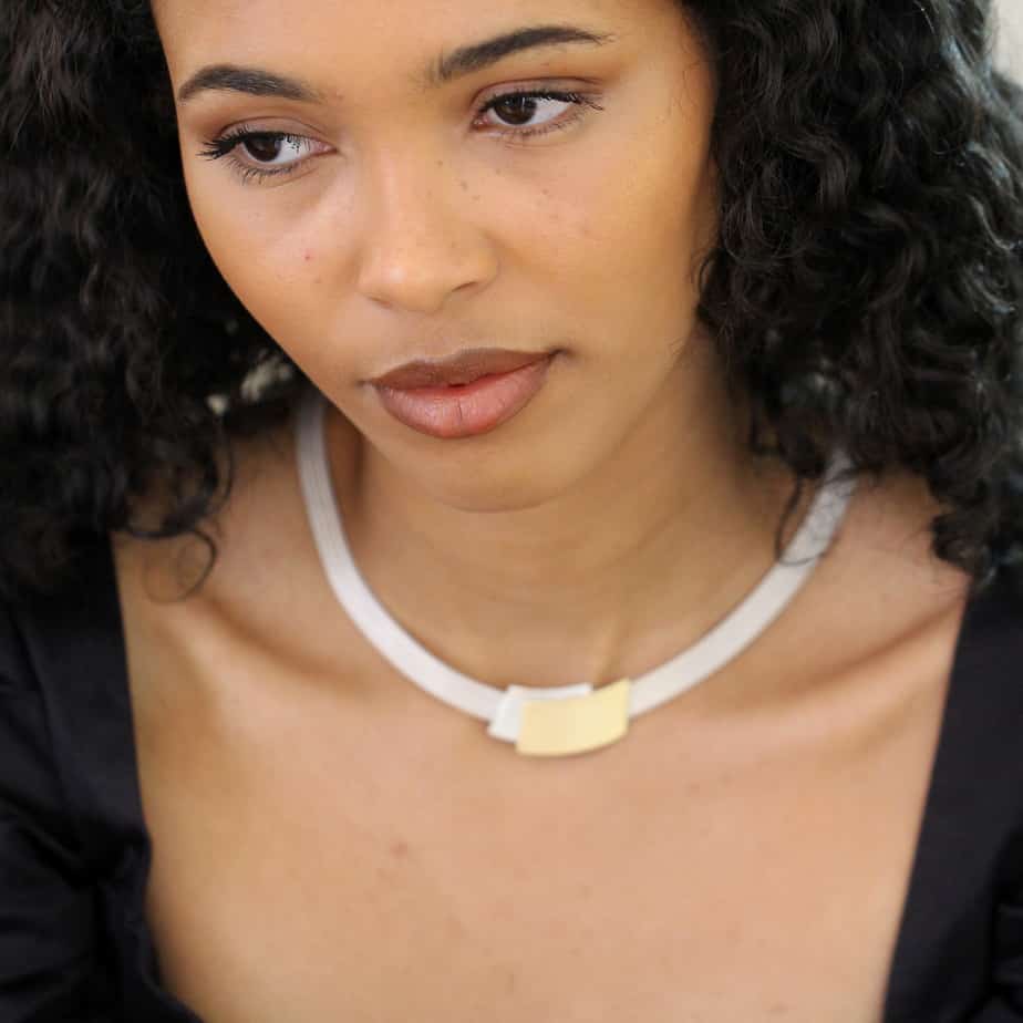Photograph 2 of Manu's Contemporary Sterling Silver 22k Yellow Gold Bi-Metal Geometric Statement Necklace. Available on DESIGNYARD.com and in our Jewellery Shop Dublin, Ireland. Free Worldwide Shipping with DHL.