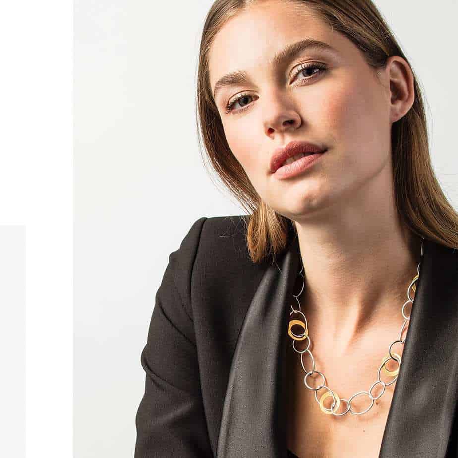 Manu - Sterling Silver 22k Yellow Gold Circles and Ovals Necklace - DESIGNYARD, Dublin Ireland.