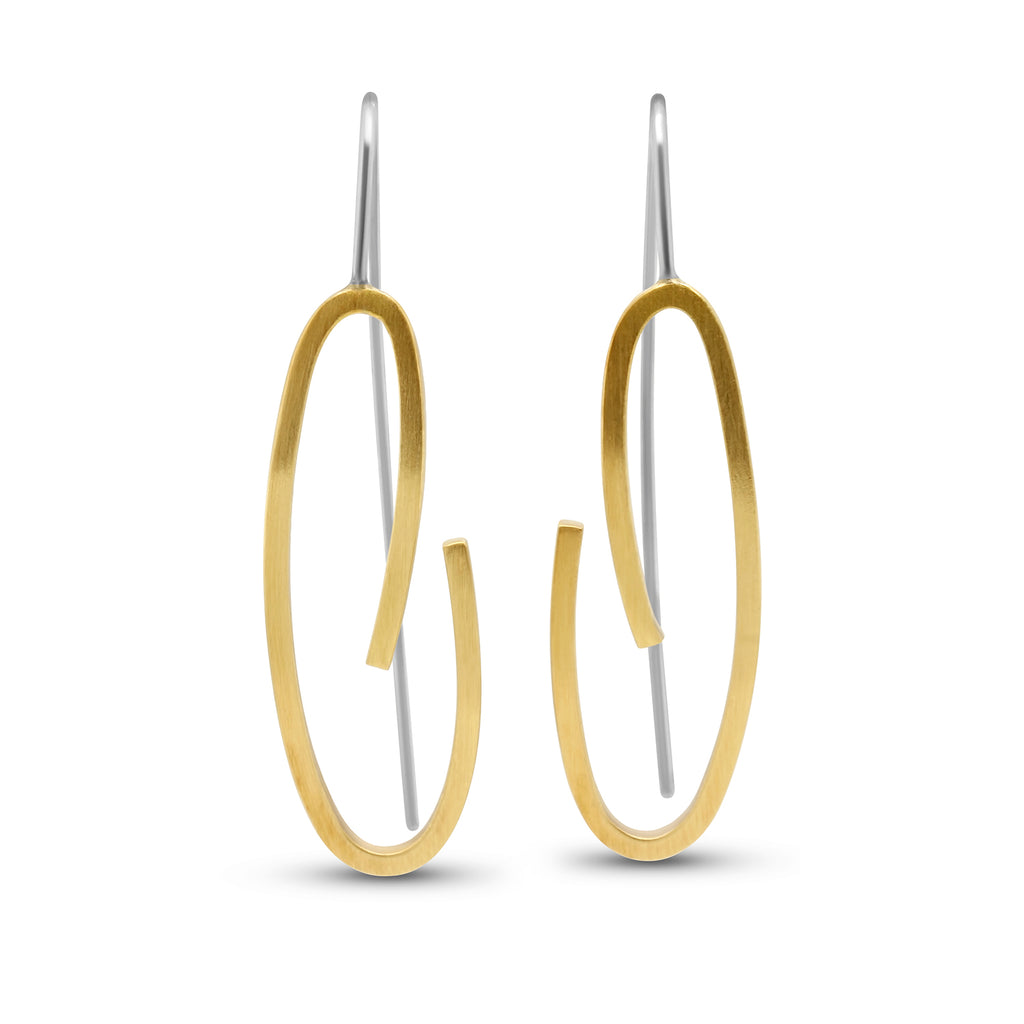 Photograph 1 of Manu's Contemporary Silver 22k Yellow Gold Bi-Metal Swirl Earrings. Available on DESIGNYARD.com and in our Jewellery Shop Dublin, Ireland. Free Worldwide Shipping with DHL.