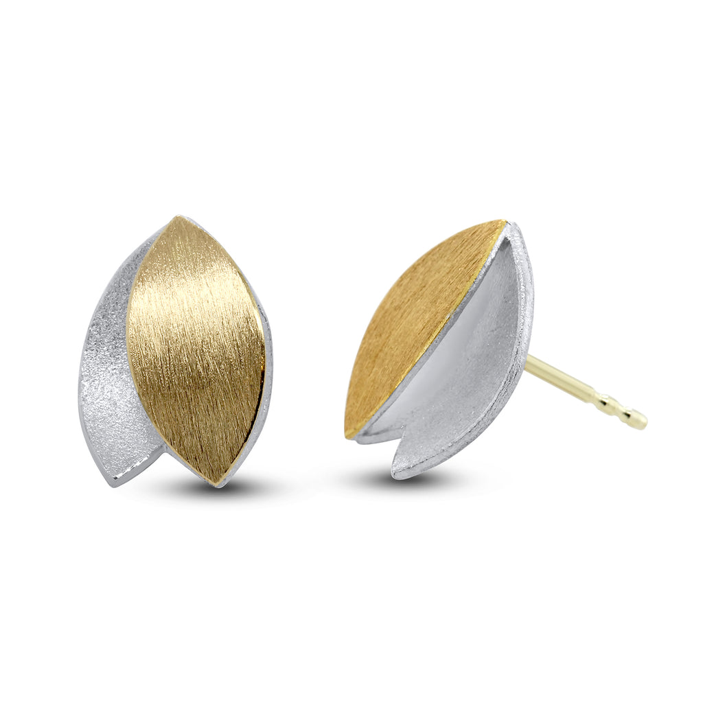 Photograph 1 of Manu's Contemporary Sterling Silver 22k Yellow Gold Leaf Earrings. Available on DESIGNYARD.com and in our Jewelry Store Dublin, Ireland. Free Worldwide Shipping with DHL.