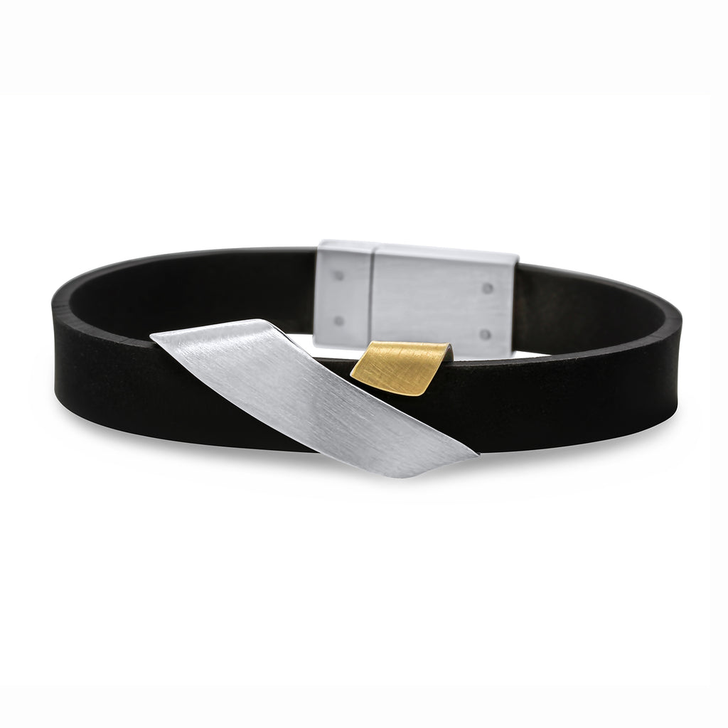 Manu - Sterling Silver 22k Yellow Gold Bi-Metal Twist Natural Rubber Bracelet - DESIGNYARD, Dublin Ireland.