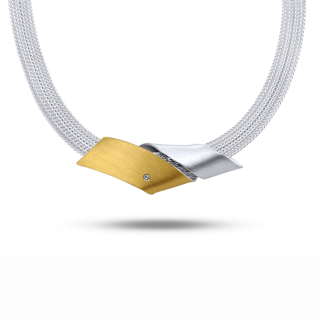 Manu - Sterling Silver 22k Yellow Gold Bi-Metal Diamond Foxchain Wrap Around Necklace - DESIGNYARD, Dublin Ireland.