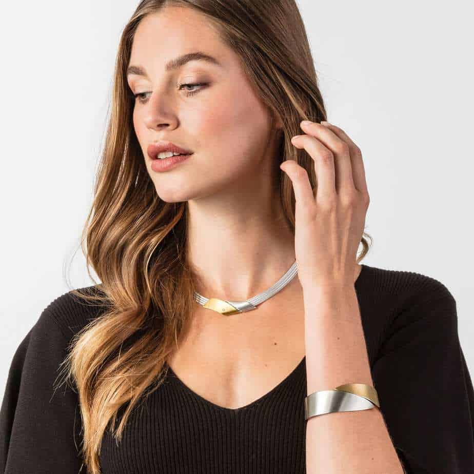 Manu - Sterling Silver 22k Yellow Gold Bi-Metal Diamond Foxchain Wrap Around Necklace - DESIGNYARD, Dublin Ireland.