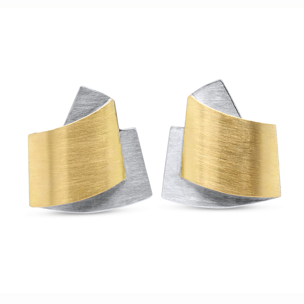 Photograph 1 of Manu's Contemporary Sterling Silver 22k Yellow Gold Clip-on Statement Earrings. Available on DESIGNYARD.com and in our Jewellery Shop Dublin, Ireland. Free Worldwide Shipping with DHL.