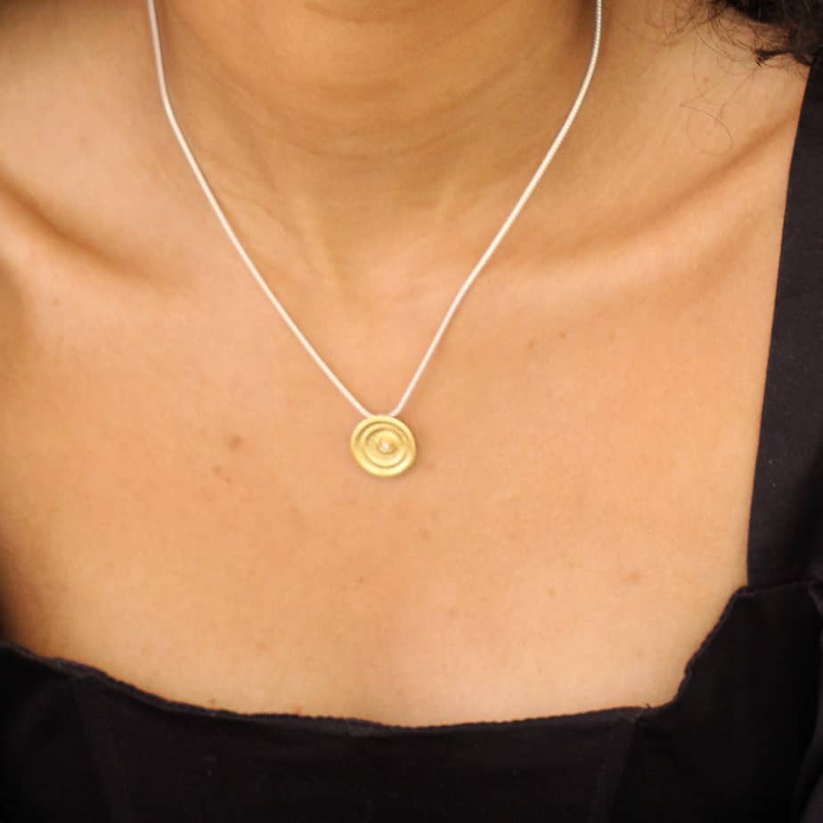 Photograph 3 of Manu's Contemporary Sterling Silver 22k Yellow Gold Bi-Metal Diamond Fine Foxchain Lagune Necklace. Available on DESIGNYARD.com and in our Jewelry Store Dublin, Ireland.