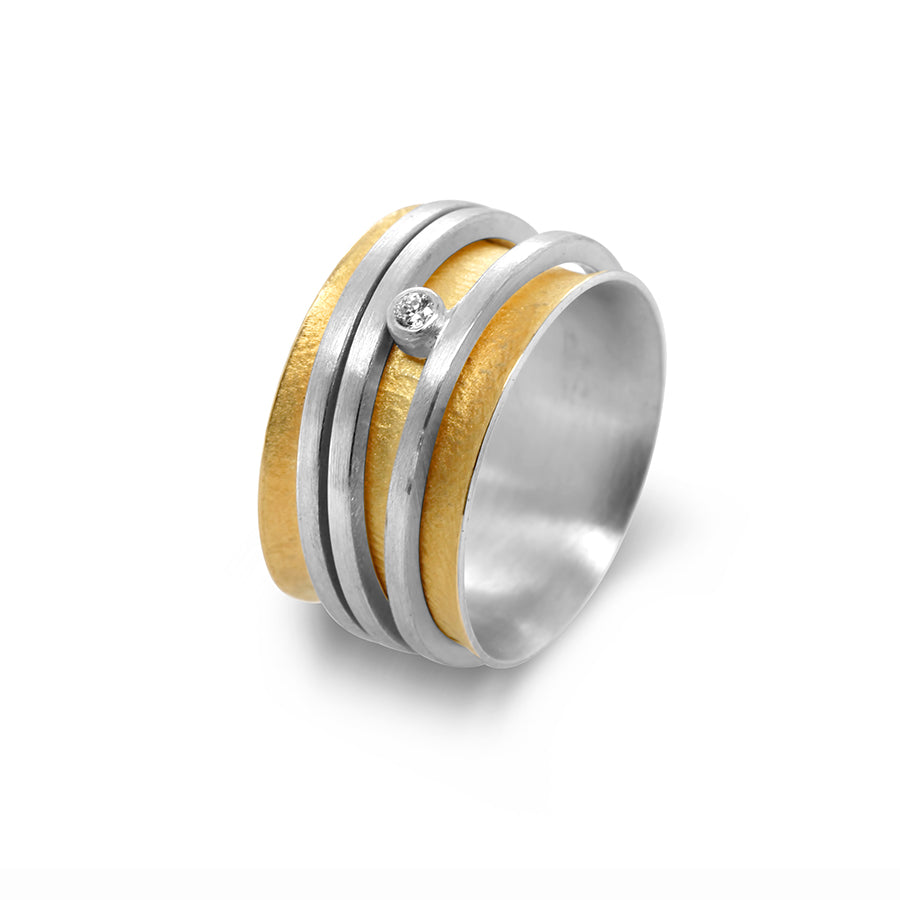 Manu - Sterling Silver 22k Yellow Gold Bi-Metal Diamond Orbit Ring - DESIGNYARD, Dublin Ireland.