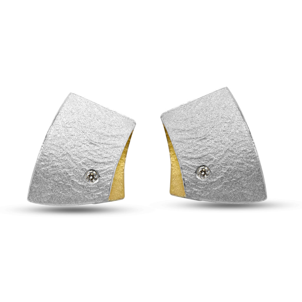 Manu - Sterling Silver 22k Yellow Gold Bi-Metal Fold Over Clip-On Diamond Earrings - DESIGNYARD, Dublin Ireland.