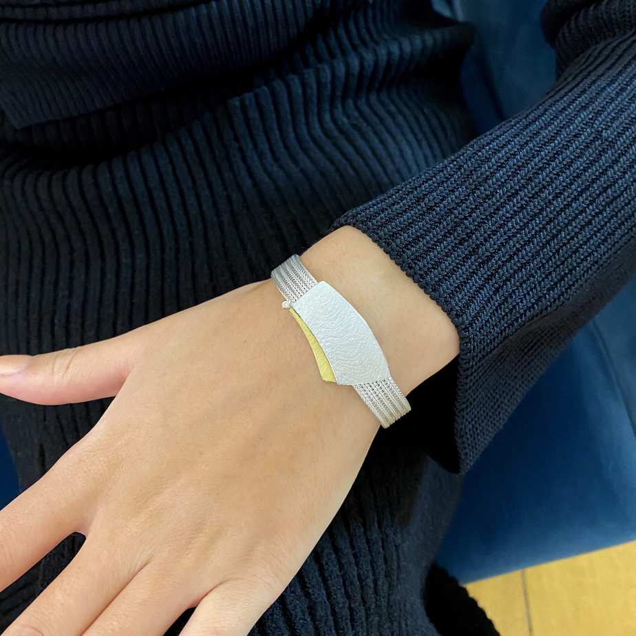 Photograph 2 of Manu's Contemporary Sterling Silver 22k Yellow Gold Bi-Metal Foxchain Celestial Diamond Bracelet. Available on DESIGNYARD.com and in our Jewellery Shop Dublin, Ireland. Free Worldwide Shipping with DHL.