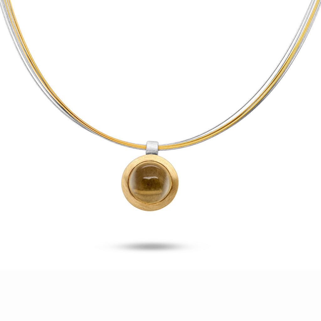 Photograph 1 of Manu's Contemporary Sterling Silver 22k Yellow Gold Bi-Metal Citrine Multi-Wire Globe Statement Necklace. Available on DESIGNYARD.com and in our Jewellery Shop Dublin, Ireland. Free Worldwide Shipping with DHL.