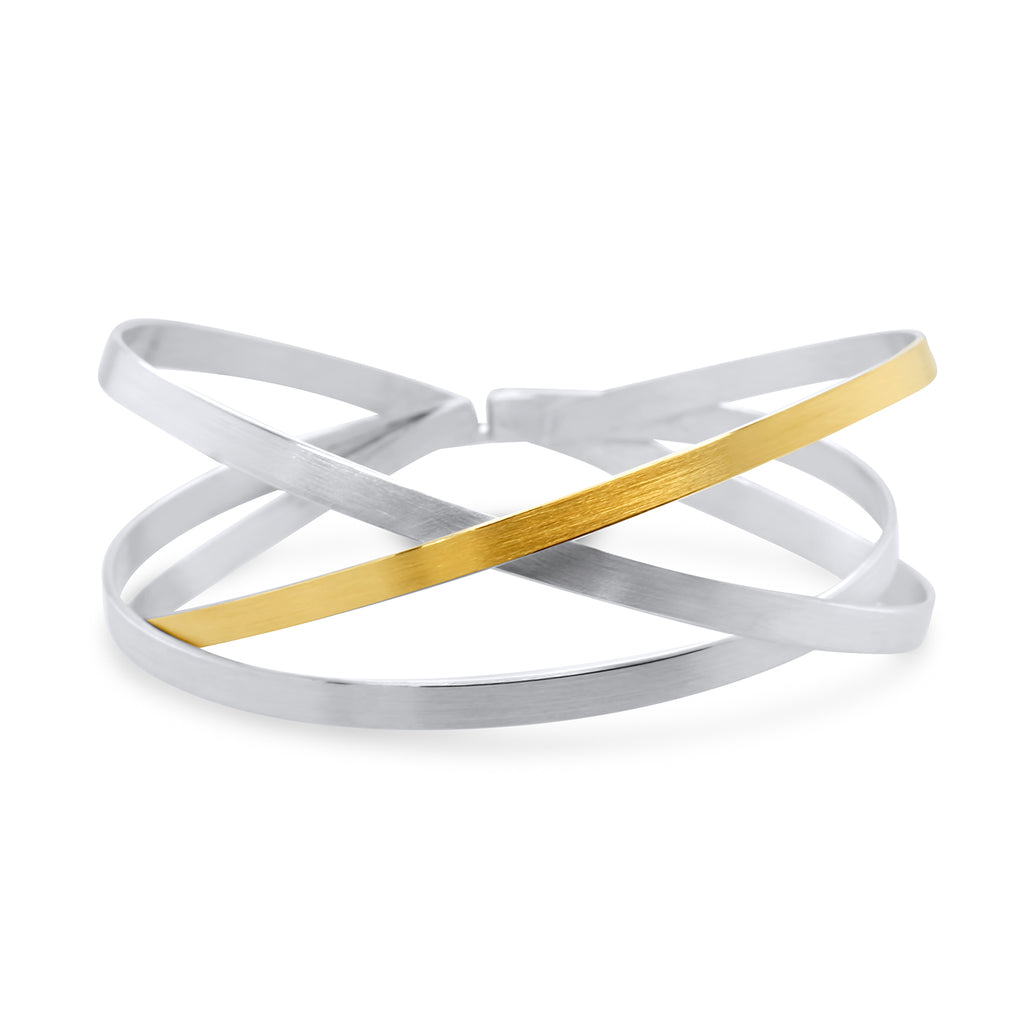 Photograph 1 of Manu's Contemporary Sterling Silver 22k Yellow Gold Bi-Metal Dancing Ribbons Bracelet. Available on DESIGNYARD.com and in our Jewelry Store Dublin, Ireland. Free Worldwide Shipping with DHL
