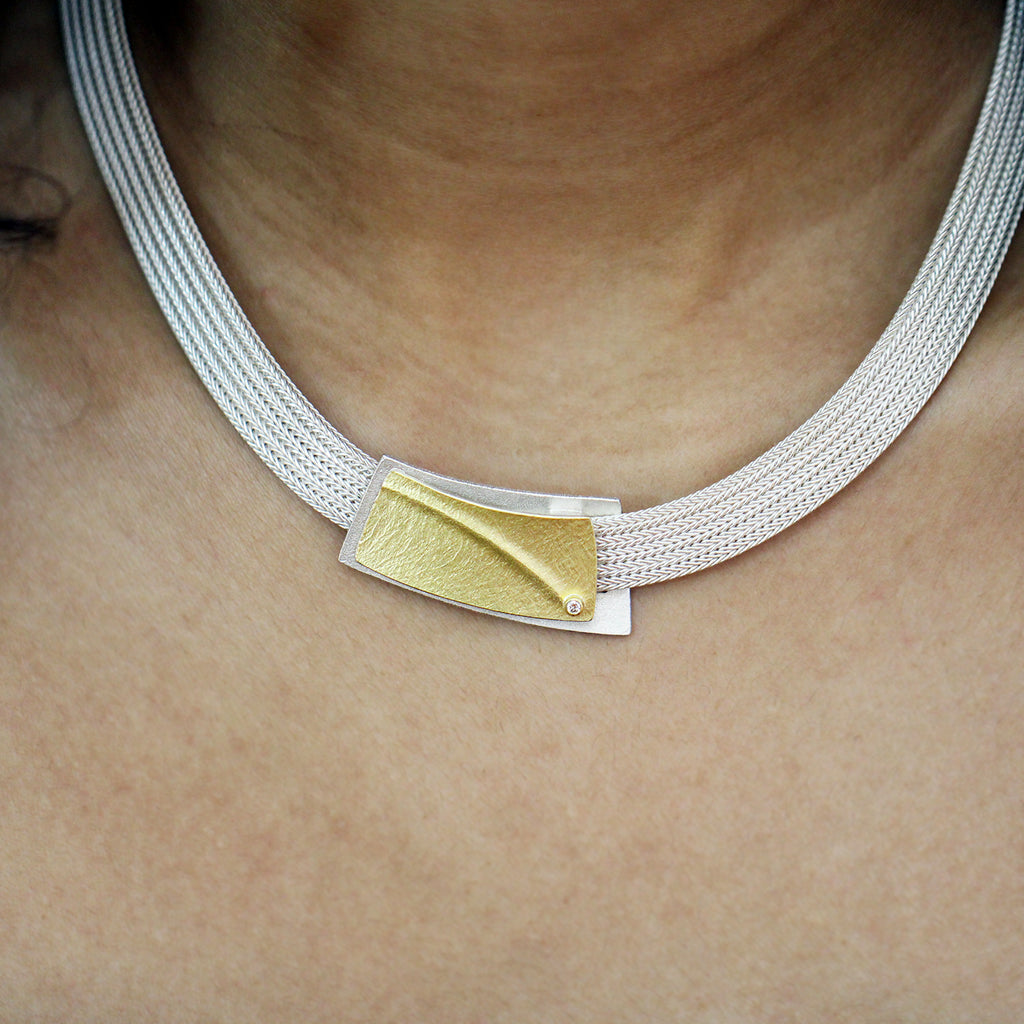 Manu - Sterling Silver 22k Yellow Gold Bi-Metal Diamond Foxchain Dune Necklace - DESIGNYARD, Dublin Ireland.