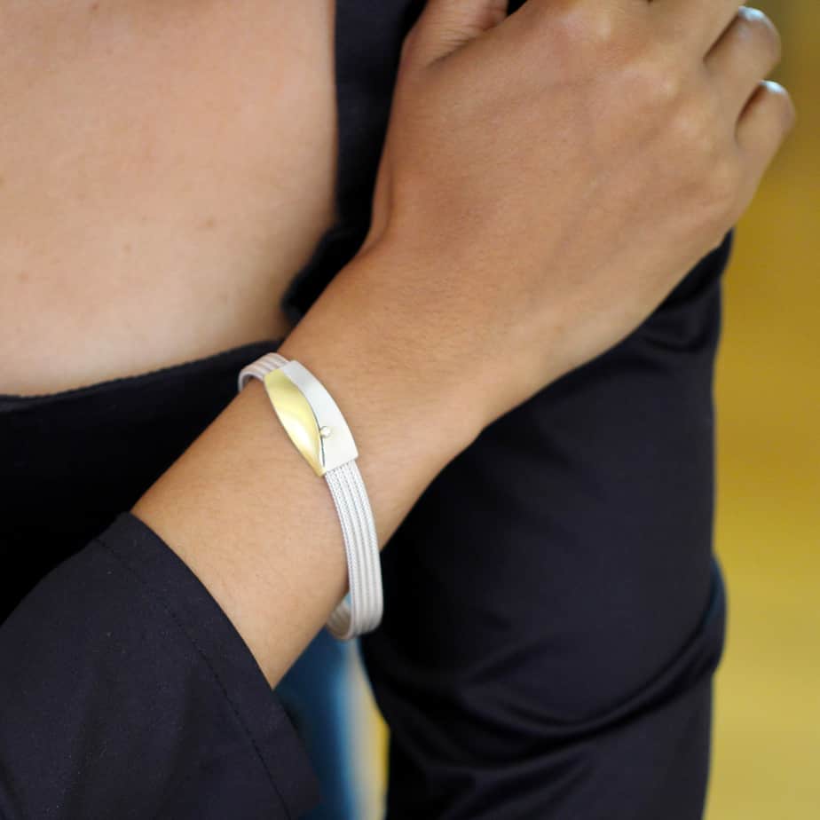 Manu - Sterling Silver 22k Yellow Gold Bi-Metal Foxchain Geometric Diamond Bracelet - DESIGNYARD, Dublin Ireland.