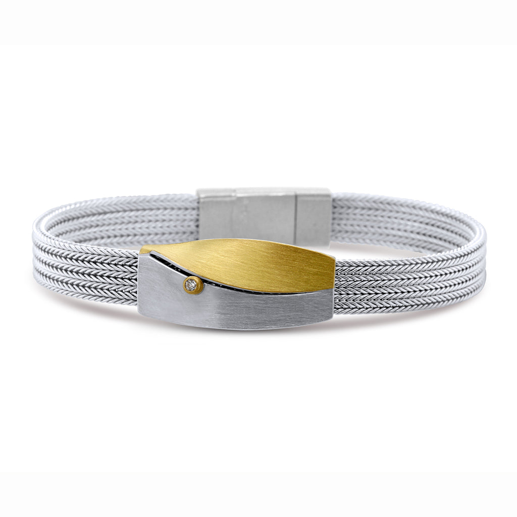 Manu - Sterling Silver 22k Yellow Gold Bi-Metal Foxchain Geometric Diamond Bracelet - DESIGNYARD, Dublin Ireland.