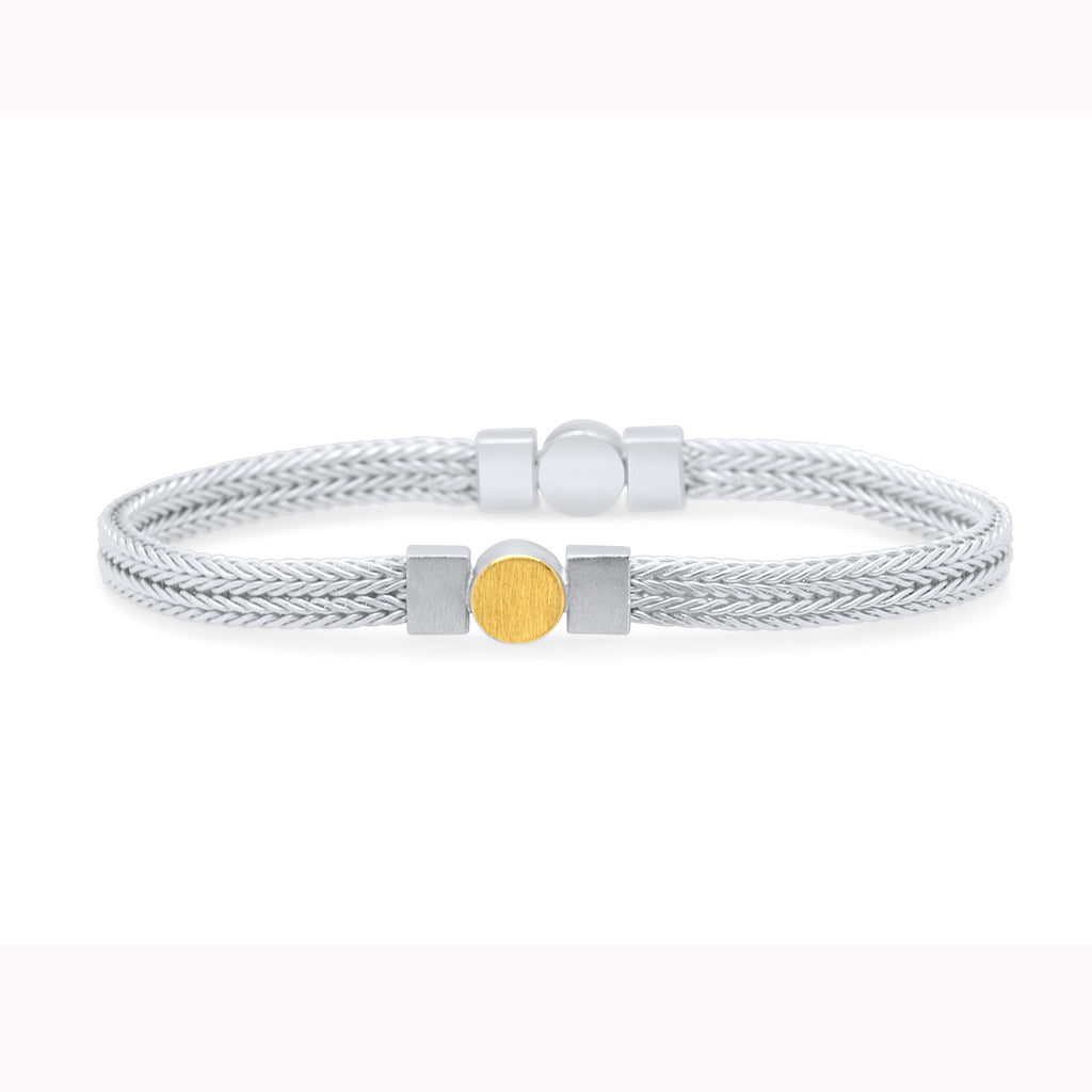 Photograph 1 of Manu's Contemporary Sterling Silver 22k Yellow Gold Bi-Metal Narrow Foxchain Dots Bracelet. Available on DESIGNYARD.com and in our Jewellery Shop Dublin, Ireland. Free Worldwide Shipping with DHL.