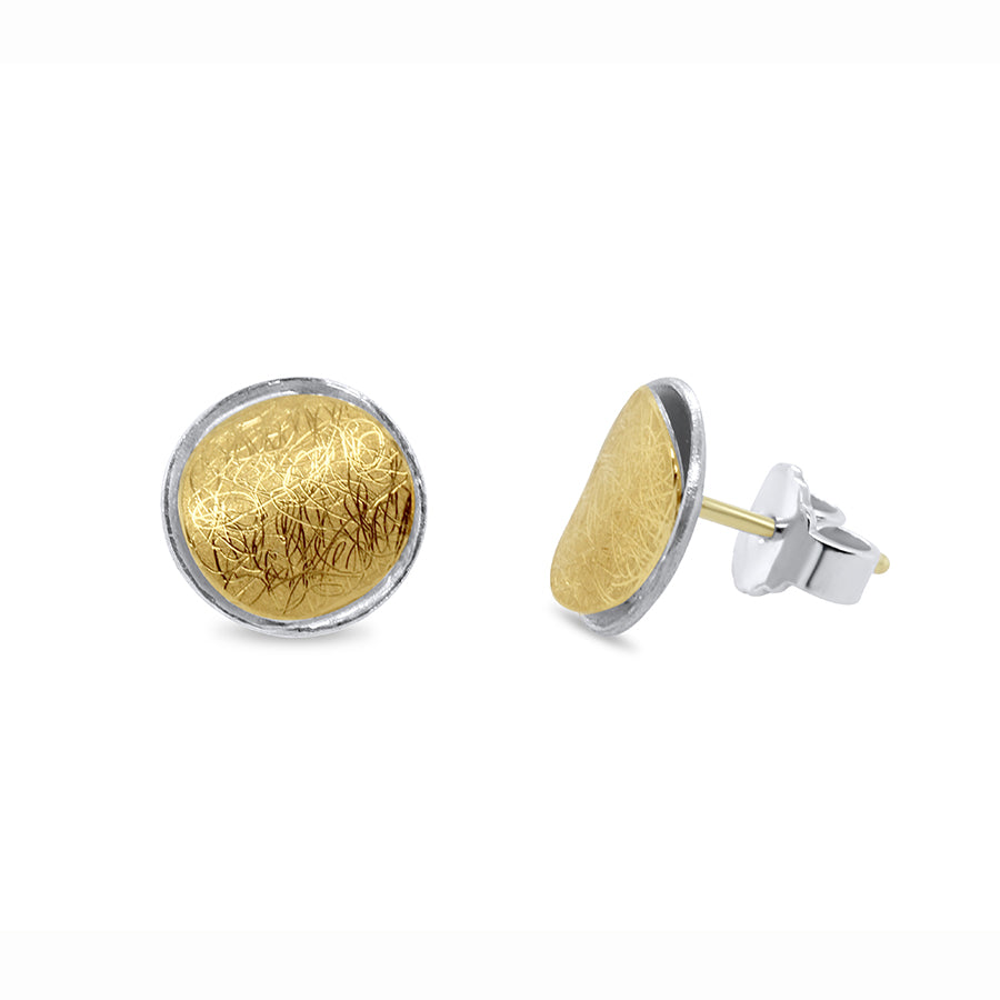 Photograph 1 of Manu's Contemporary Sterling Silver 22k Yellow Gold Bi-Metal Shield Stud Earrings. Available on DESIGNYARD.com and in our Jewellery Shop Dublin, Ireland. Free Worldwide Shipping with DHL.